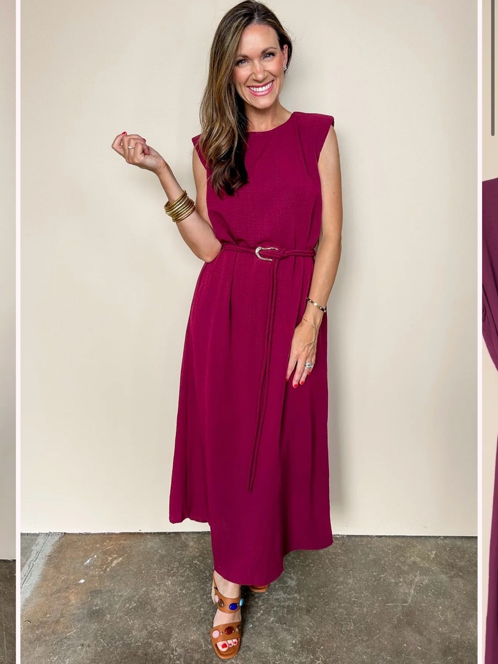Entro - RADIANCE READY BELTED MIDI DRESS IN BURGUNDY
